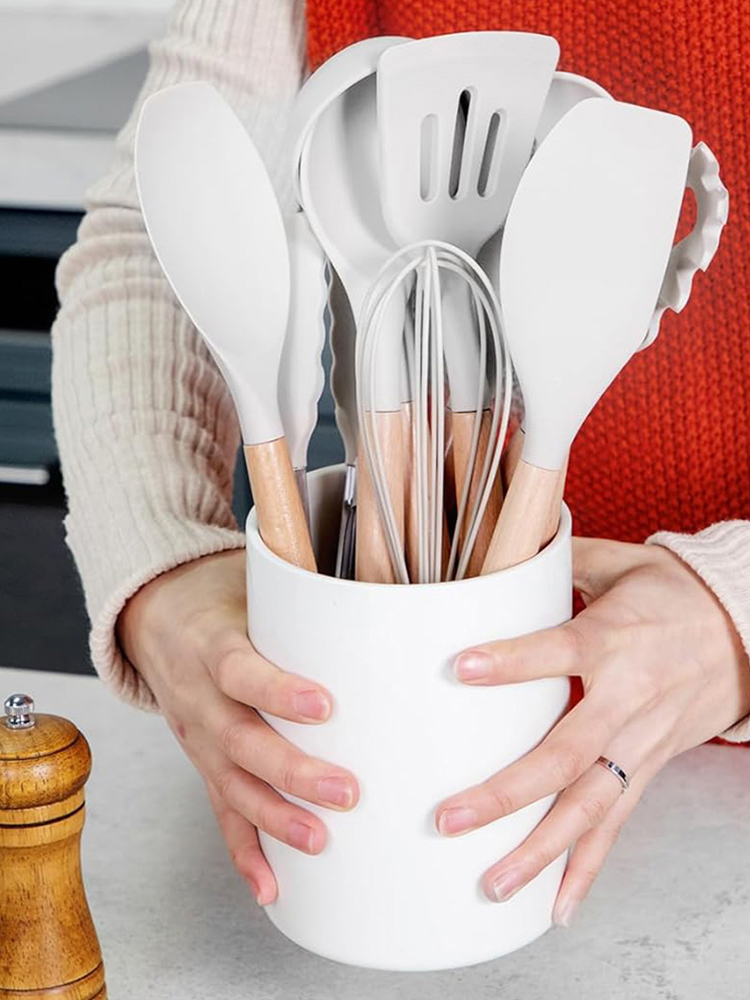 Home Cooking Supplies - 12個入りキッチン用品セット 耐熱調理器具 木製ハンドル ノンスティック スパチュラセット スパチュラ