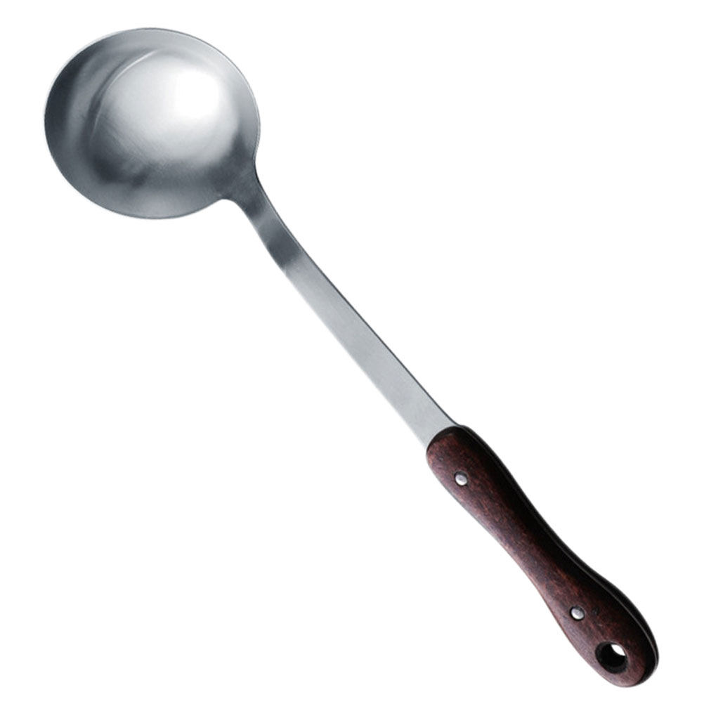 Home Cooking Supplies - ステンレス製食器 木製ハンドル付きフライパン用スパチュラ キッチン調理器具 スープスプーン 断熱加工 家庭用キッチン用品
