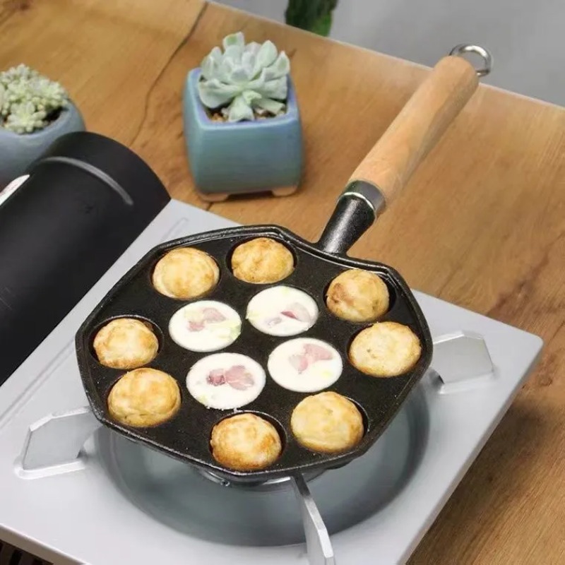 Dosa Pan Iron - プロの誘導鋳鉄ガスストーブベーキングパン、14穴、パンケーキ、シリコンブラシ、家庭、キッチン、家庭用、ギフト