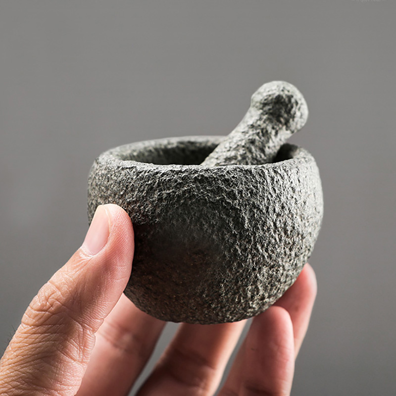 Mortar Pestle Granite - 天然花崗岩製乳鉢セット 手作り禅茶道具 スパイスハーブクラッシャー 中国茶道 ホームデコレーション プレミアムギフト