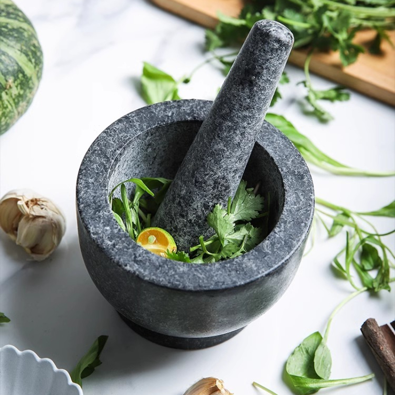 Mortar Pestle Granite - 乳鉢と乳棒セット 重厚な天然花崗岩製 スパイスグラインダーボウル、ハーブクラッシャー、自宅で新鮮なワカモレを作る