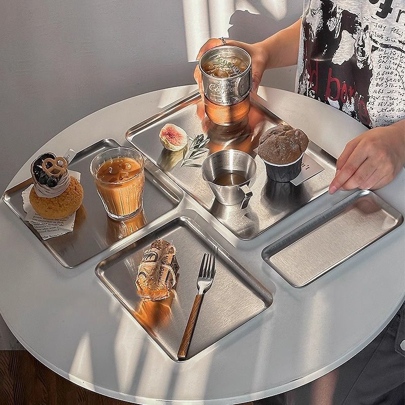 Home Cooking Dishes - Ins 韓国プレート、ステンレス鋼長方形プレートカフェケーキデザートプレート収納トレイ、ホームキッチン収納テーブルディッシュ