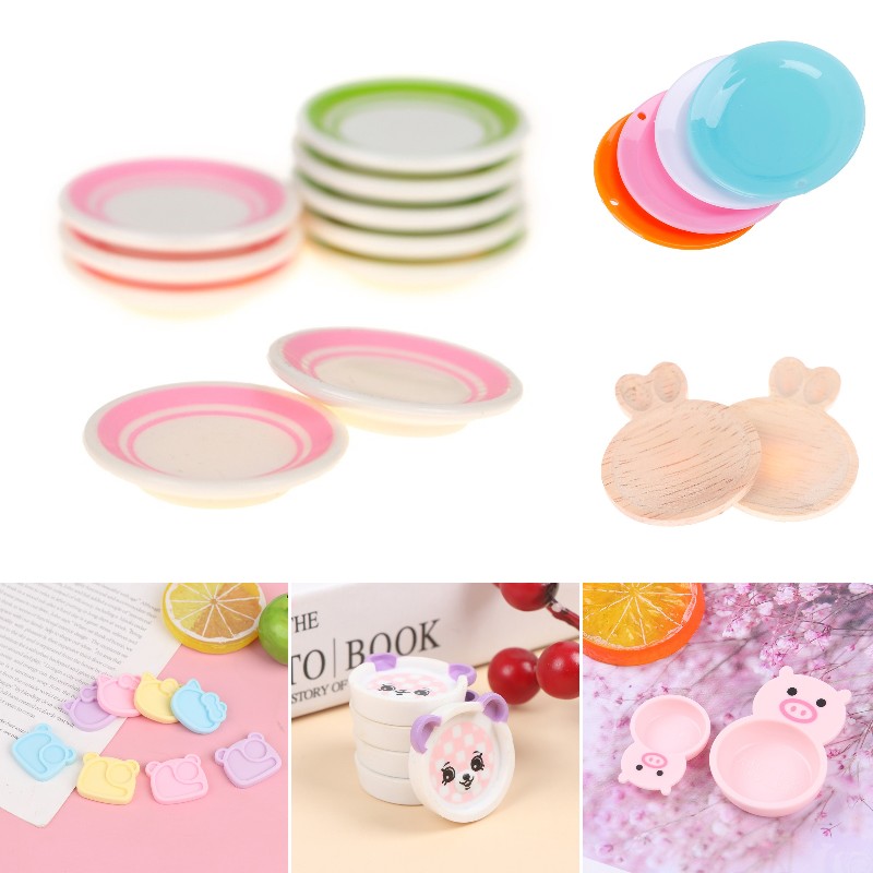 Home Cooking Dishes - ドールハウス、かわいいウサギ、豚、小さなクマ、キッチン皿、調理玩具、人形、家の装飾用の動物型ディナープレート、1/12