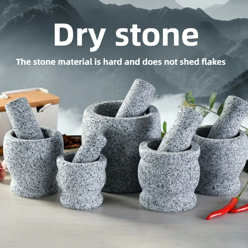 Mortar Pestle Granite - 家庭用業務用花崗岩製ニンニク潰し器昔ながらの石臼と乳鉢手動グラインダーキッチンニンニク叩き器