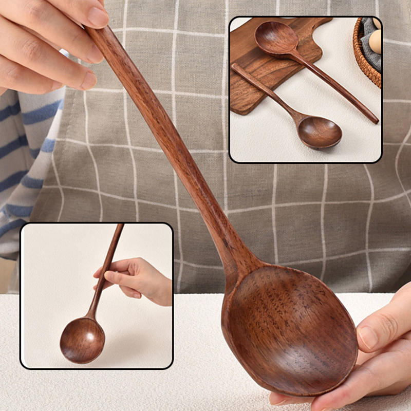 Home Cooking Supplies - ロングハンドルラーメン木製スプーン日本キッチン調理器具食器サービングテーブルスプーン家庭用大型スープレードル