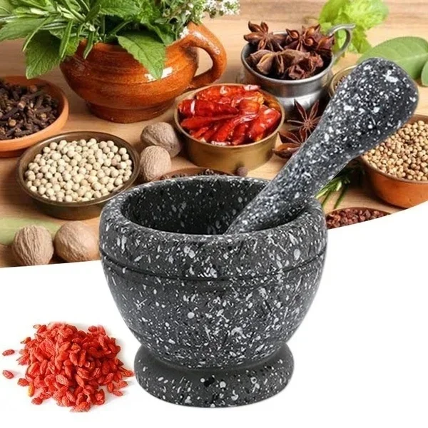 Mortar Pestle Granite - 樹脂セット乳鉢と乳棒ガーリックハーブスパイス混合粉砕クラッシャーボウルレストランキッチンツール