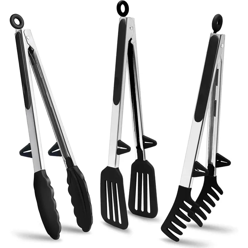 3 個のシリコンキッチン調理トングセットステンレス鋼ノンステ - Home Cooking Utensil Set のレビューと価格