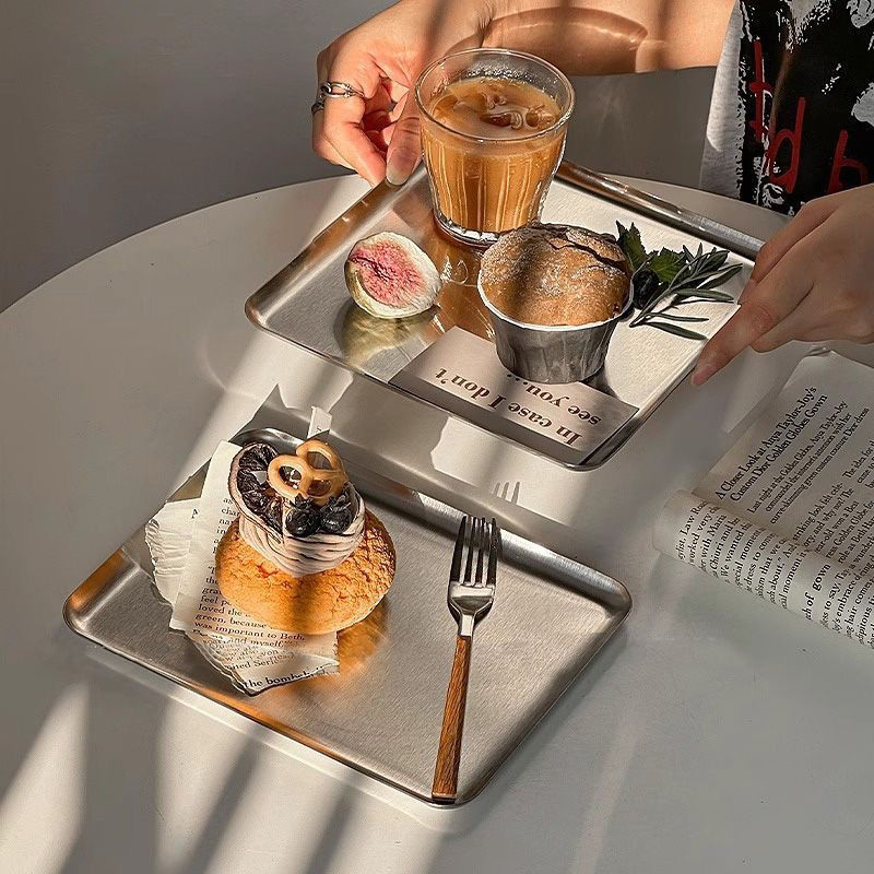 Ins 韓国プレート、ステンレス鋼長方形プレートカフェケーキ - Home Cooking Dishes のレビューと価格