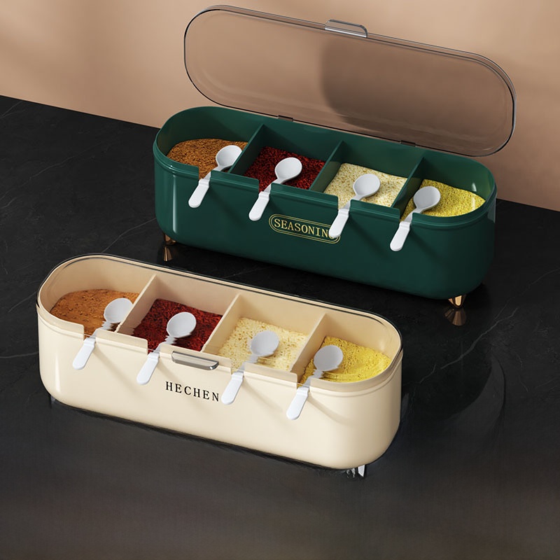 キッチン調味料ボックスセット多グリッド一体型収納塩調味料4グ - Home Cooking Utensil Set のレビューと価格