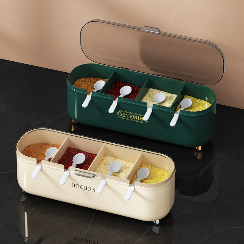 キッチン調味料ボックスセット多グリッド一体型収納塩調味料4グ - Home Cooking Utensil Set のレビューと価格