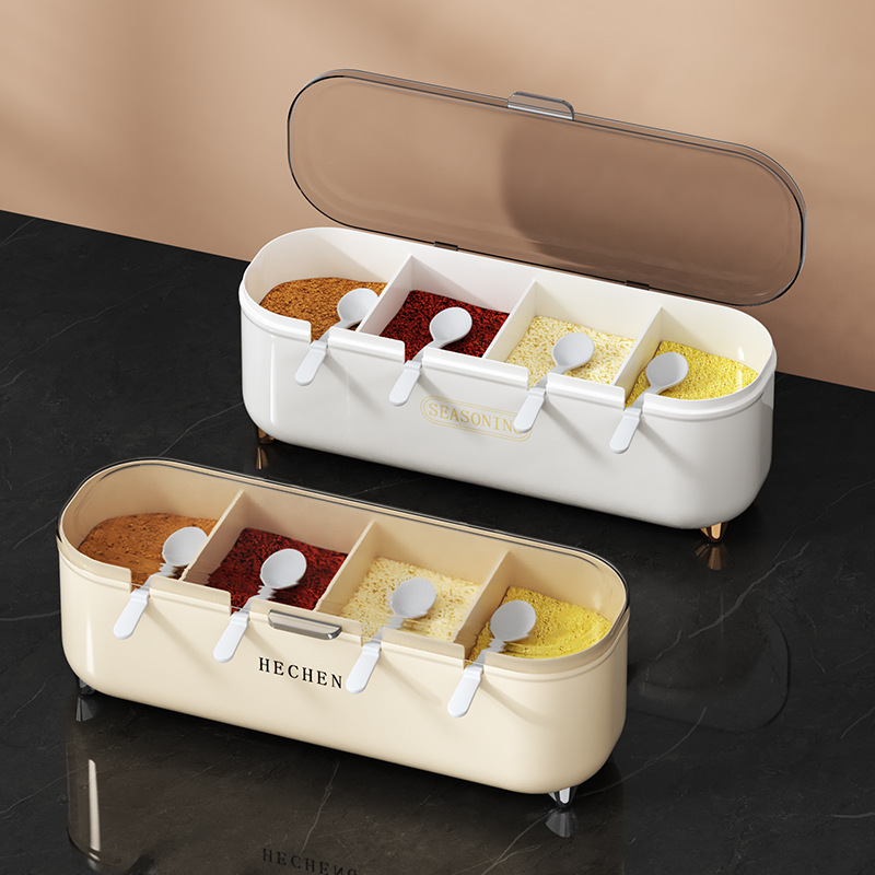 キッチン調味料ボックスセット多グリッド一体型収納塩調味料4グ - Home Cooking Utensil Set のレビューと価格