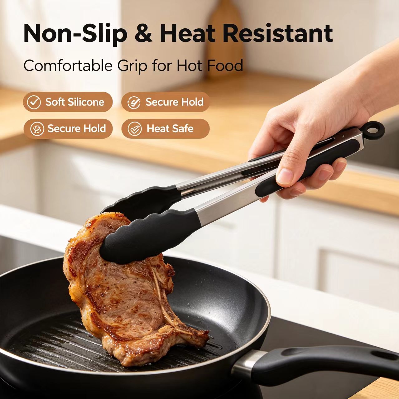 3サイズ展開、頑丈なステンレス製キッチン用トング、シリコンチ - Home Cooking Utensil Set のレビューと価格