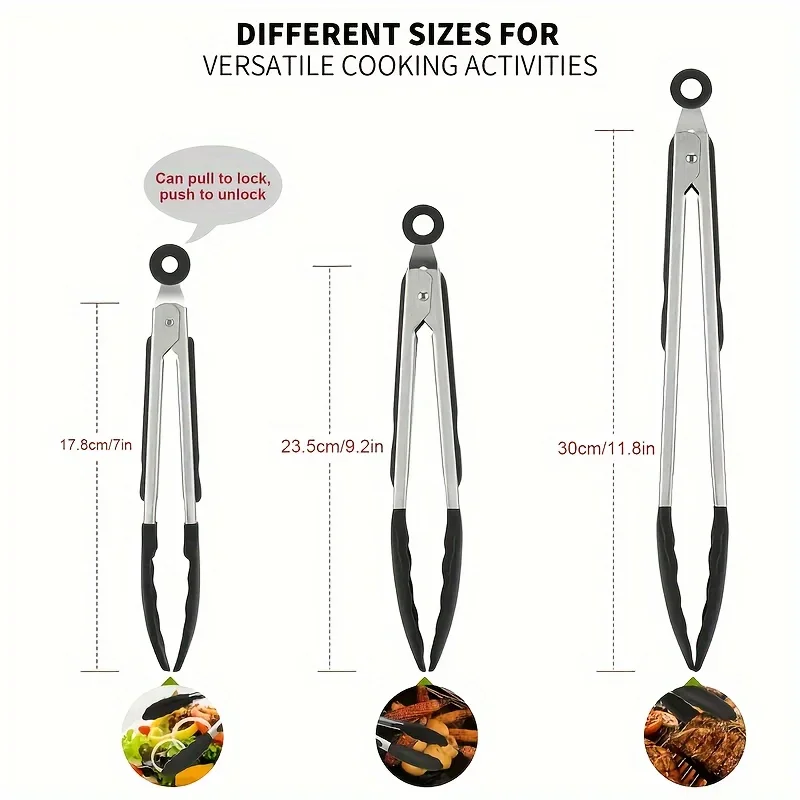3サイズ展開、頑丈なステンレス製キッチン用トング、シリコンチ - Home Cooking Utensil Set のレビューと価格